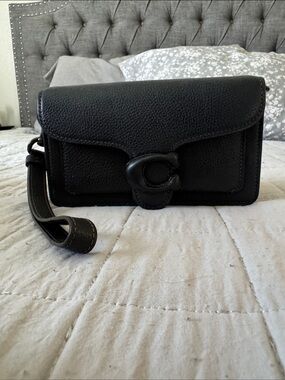 Coach Black Leather Wristlet with Signature 'C' Accent